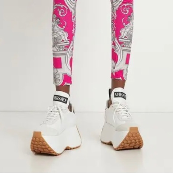 Versace 80mm Triplatform platform leather & suede sneakers NEW (AUTHENTIC) - Picture 3 of 6